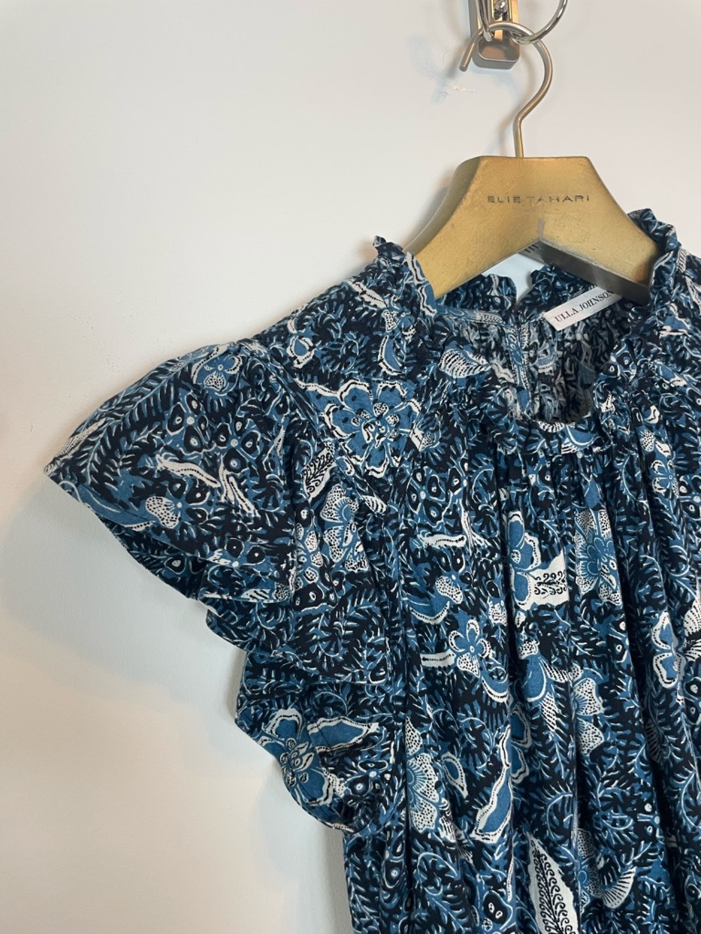 ULLA JOHNSON Kasim Midnight Floral Cotton Ruffle India Dress \\ 0 - Picture 4 of 11